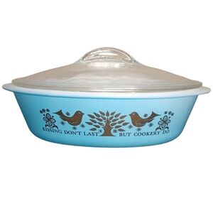 Vintage‎ Sears Glasbake Ovenware 1 Quart Dish Kissing Don't Last But Cookery Do
